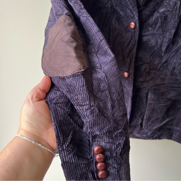Land’s End Women's Purple Corduroy Blazer Jacket with elbow patches size 14-16 - Picture 7 of 11